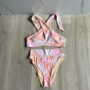 aerie Pink Peach Tie-Dye Cross-Back Bikini Set